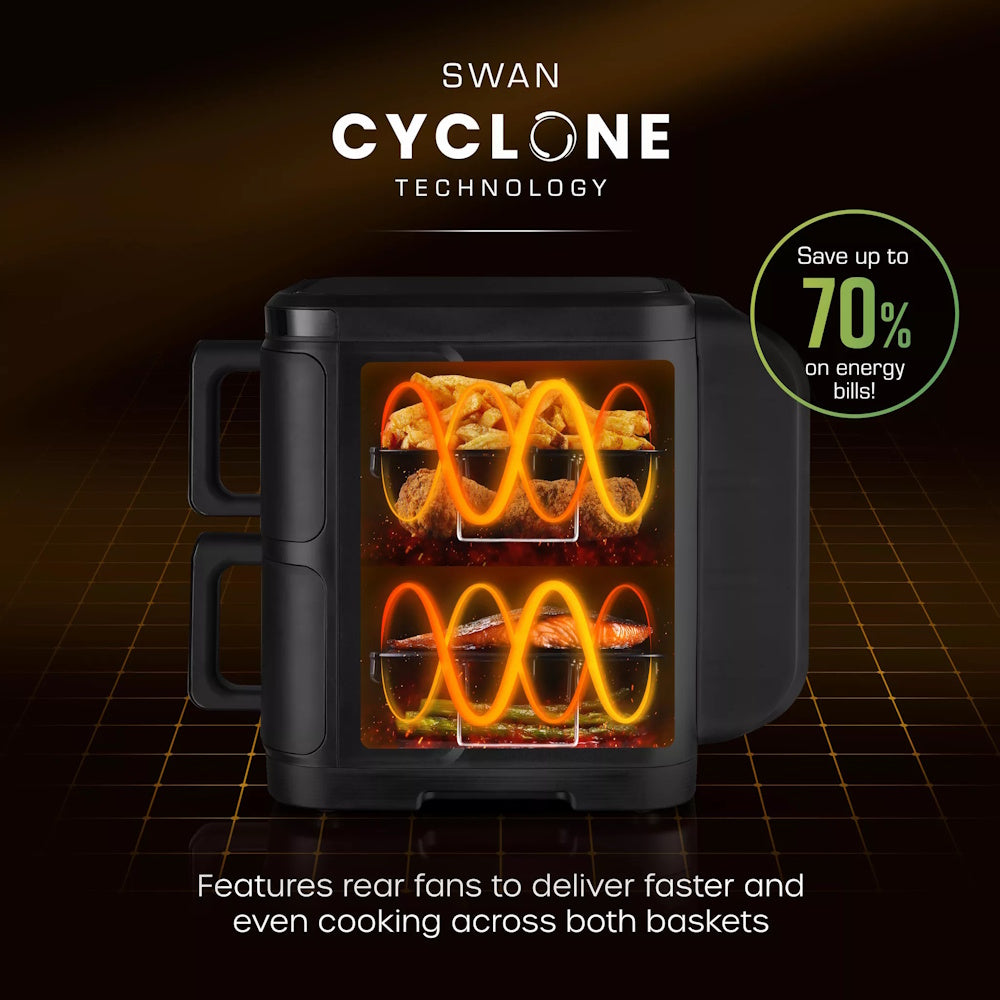 Swan Duo Layer Air Fryer 11L - SD10522BLK Air Fryers R K Wholesale Ltd (AIS) Brand_Swan CarlR Collections_Cooking Appliances Cooking cooking & baking Cooking Appliances Kitchen Kitchen Appliances Nov25 Product Type_Air Fryers Sundry Electric Cooking Swan