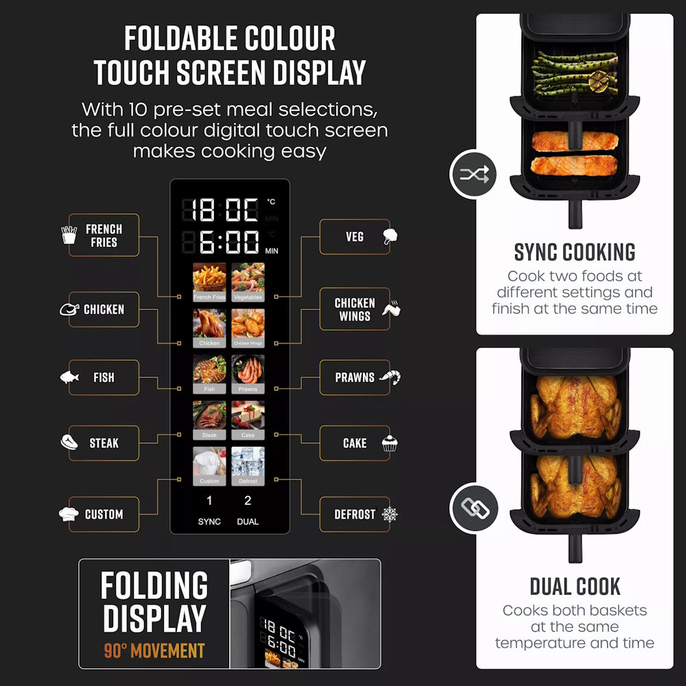 Swan Duo Layer Air Fryer 11L - SD10522BLK Air Fryers R K Wholesale Ltd (AIS) Brand_Swan CarlR Collections_Cooking Appliances Cooking cooking & baking Cooking Appliances Kitchen Kitchen Appliances Nov25 Product Type_Air Fryers Sundry Electric Cooking Swan
