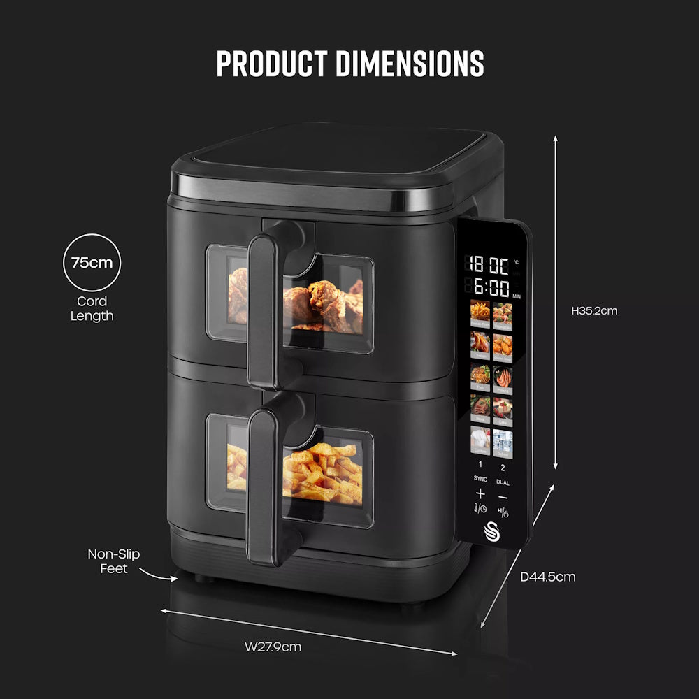 Swan Duo Layer Air Fryer 11L - SD10522BLK Air Fryers R K Wholesale Ltd (AIS) Brand_Swan CarlR Collections_Cooking Appliances Cooking cooking & baking Cooking Appliances Kitchen Kitchen Appliances Nov25 Product Type_Air Fryers Sundry Electric Cooking Swan