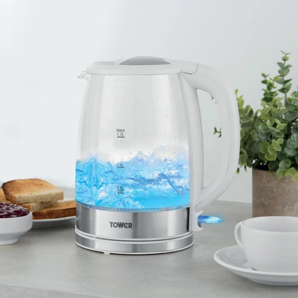 Presto Glass Jug Kettle 1.7L – White - PY10090WH Electric Kettles Lloytron PLC Brand_Tower CarlR Collections_Kettles Electric Kettles Kettle Kettles Kitchen Appliances Product Type_Kettles Tower