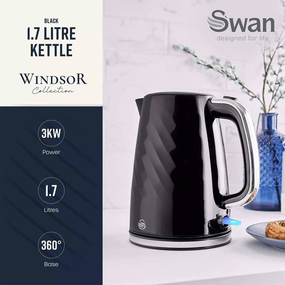 Swan Windsor Textured Kettle 1.7L – Black - SK14611BL Electric Kettles R K Wholesale Ltd (AIS) Brand_Swan CarlR Collections_Kettles Electric Kettles Kettle Kettles Kitchen Appliances Oct25 Product Type_Kettles Swan