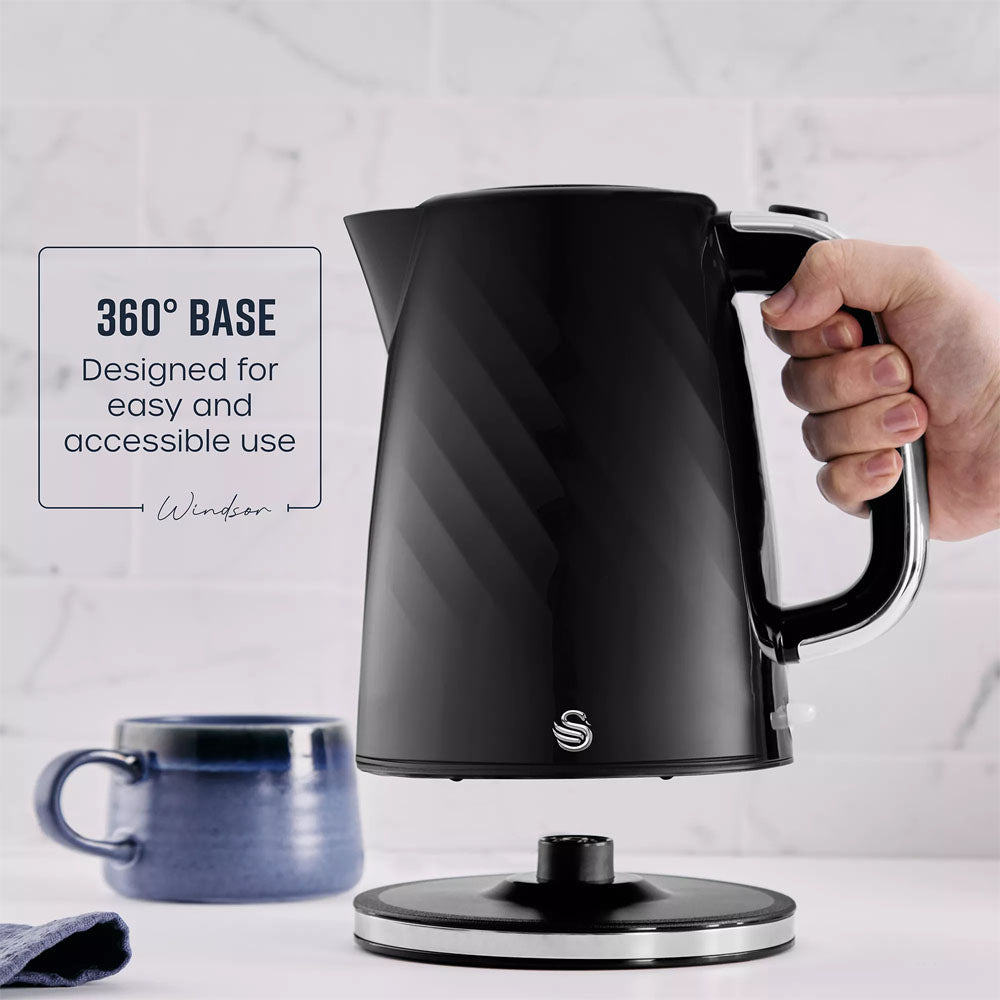 Swan Windsor Textured Kettle 1.7L – Black - SK14611BL Electric Kettles R K Wholesale Ltd (AIS) Brand_Swan CarlR Collections_Kettles Electric Kettles Kettle Kettles Kitchen Appliances Oct25 Product Type_Kettles Swan