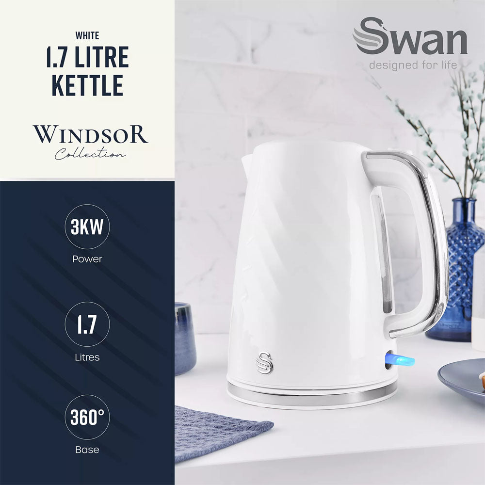 Swan Windsor Textured Kettle 1.7Ltr – White - SK14611WH Electric Kettles R K Wholesale Ltd (AIS) Brand_Swan CarlR Collections_Kettles Electric Kettles Kettle Kettles Kitchen Kitchen Appliances Kitchenware Oct25 Product Type_Kettles Swan