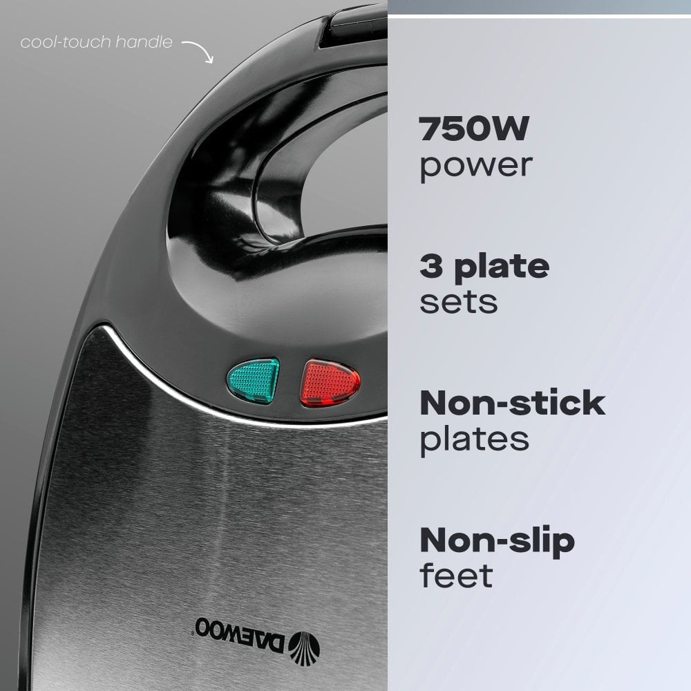 Daewoo 3-in-1 Sandwich/Panini Maker - SDA2759 Sandwich Toasters Eurosonic Group Limited (AIS) Brand_Daewoo CarlR Daewoo Kitchen Kitchen Appliances Kitchenware Oct25 Product Type_Sandwich Toasters Sandwich Makers