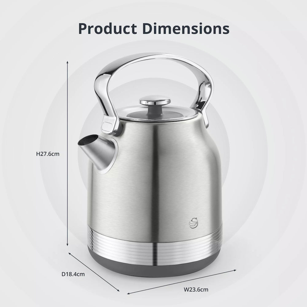 Swan Retro Revive Trad Kettle 1.7L – Stainless - SK14631SS Electric Kettles R K Wholesale Ltd (AIS) Brand_Swan CarlR Collections_Kettles Electric Kettles Kettle Kettles Kitchen Appliances Product Type_Kettles Swan Swan Retro