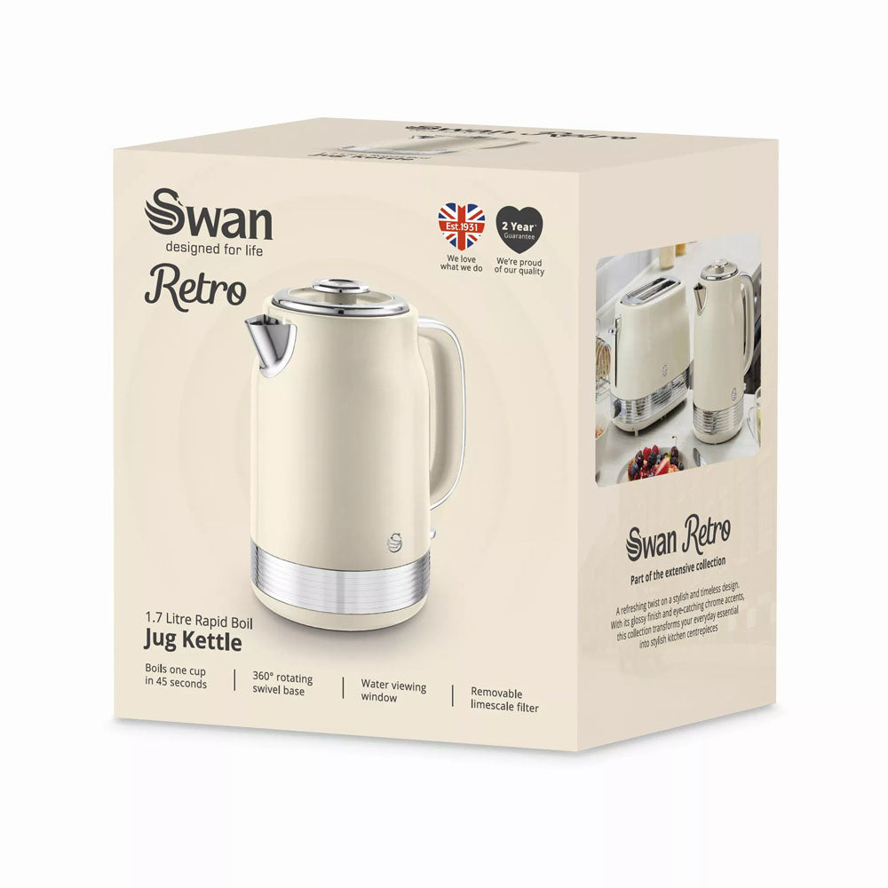 Swan Retro Revive Jug Kettle 1.7L – Cream - SK19025C Electric Kettles R K Wholesale Ltd (AIS) Brand_Swan CarlR Collections_Kettles Electric Kettles Kettle Kettles Kitchen Kitchen Appliances Kitchenware Oct25 Product Type_Kettles Swan Swan Retro