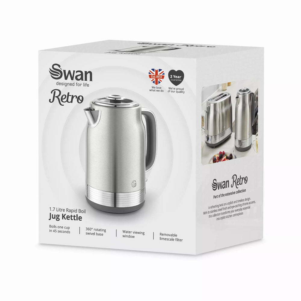 Swan Retro Revive Jug Kettle 1.7L – Stainless Steel - SK19025SS Electric Kettles R K Wholesale Ltd (AIS) Brand_Swan CarlR Collections_Kettles Electric Kettles Kettle Kettles Oct25 Product Type_Kettles Swan Swan Retro