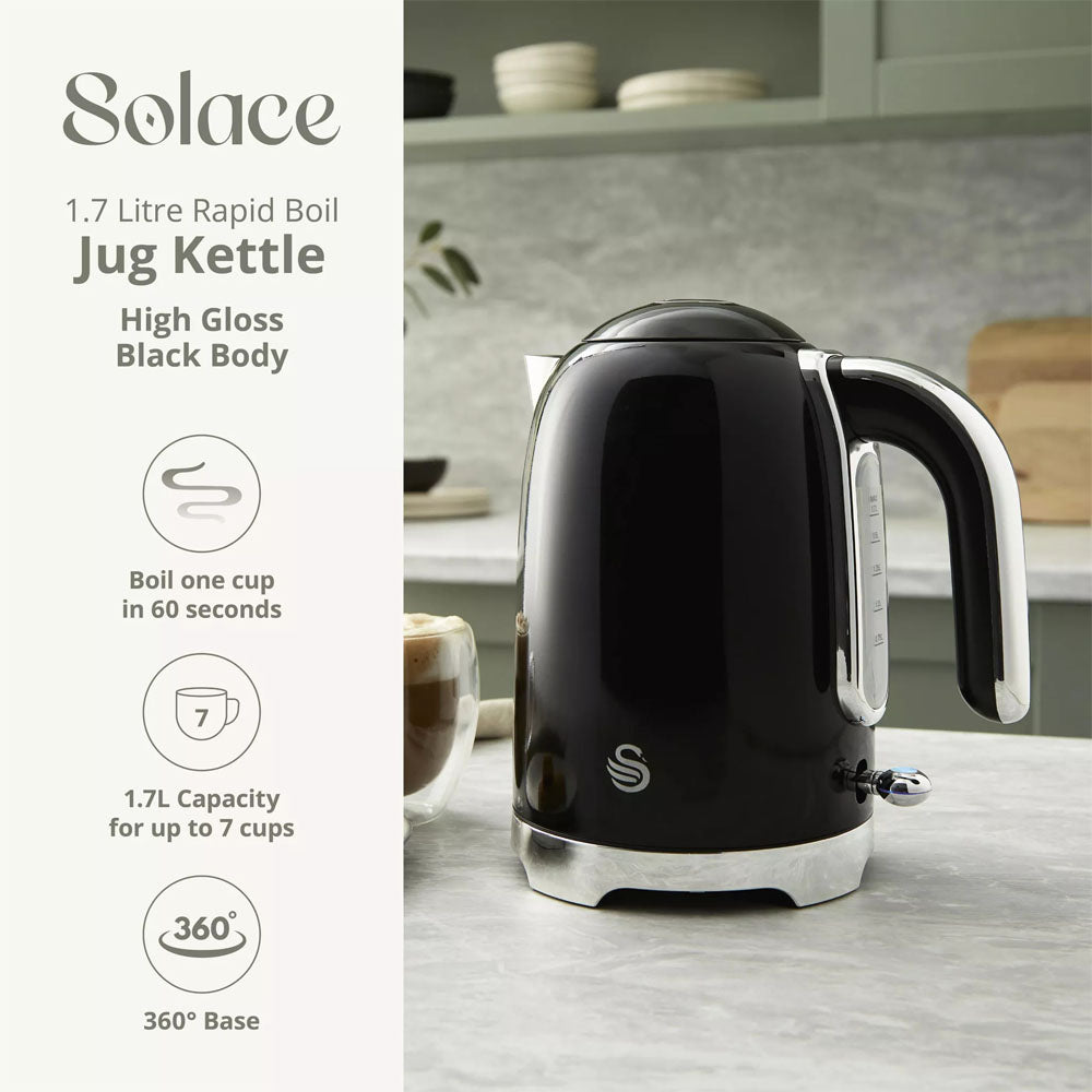 Swan Solace Jug Kettle 1.7L – Black - SK19026BL Electric Kettles R K Wholesale Ltd (AIS) Brand_Swan CarlR Collections_Kettles Electric Kettles Kettle Kettles Kitchen Kitchen Appliances Kitchenware Oct25 Product Type_Kettles Swan