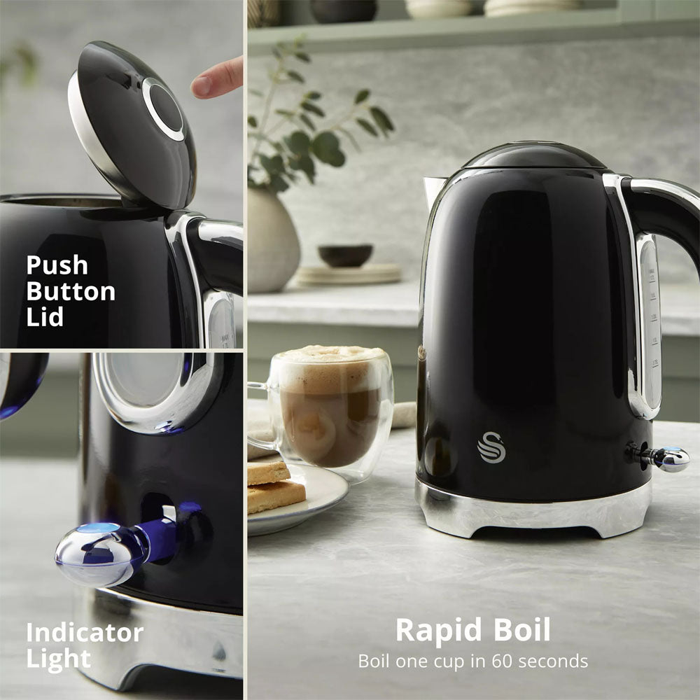 Swan Solace Jug Kettle 1.7L – Black - SK19026BL Electric Kettles R K Wholesale Ltd (AIS) Brand_Swan CarlR Collections_Kettles Electric Kettles Kettle Kettles Kitchen Kitchen Appliances Kitchenware Oct25 Product Type_Kettles Swan