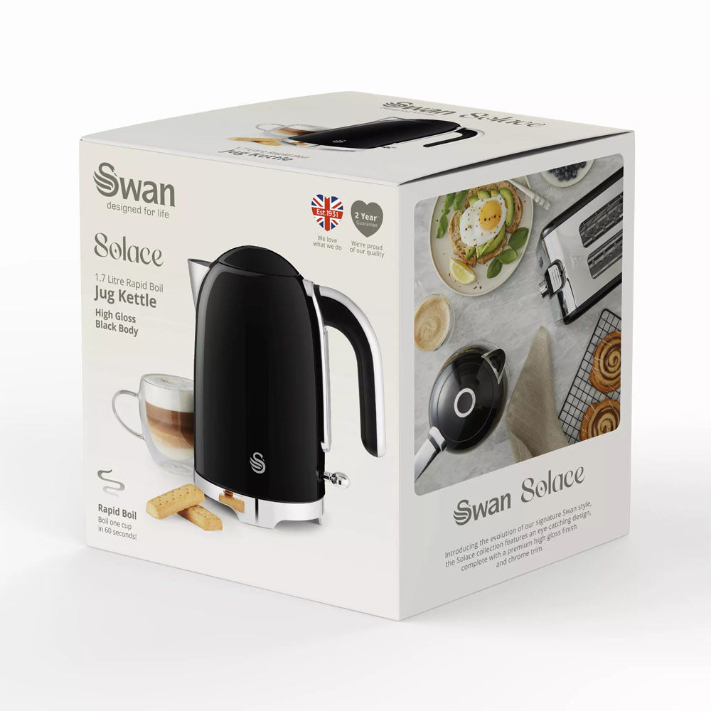 Swan Solace Jug Kettle 1.7L – Black - SK19026BL Electric Kettles R K Wholesale Ltd (AIS) Brand_Swan CarlR Collections_Kettles Electric Kettles Kettle Kettles Kitchen Kitchen Appliances Kitchenware Oct25 Product Type_Kettles Swan