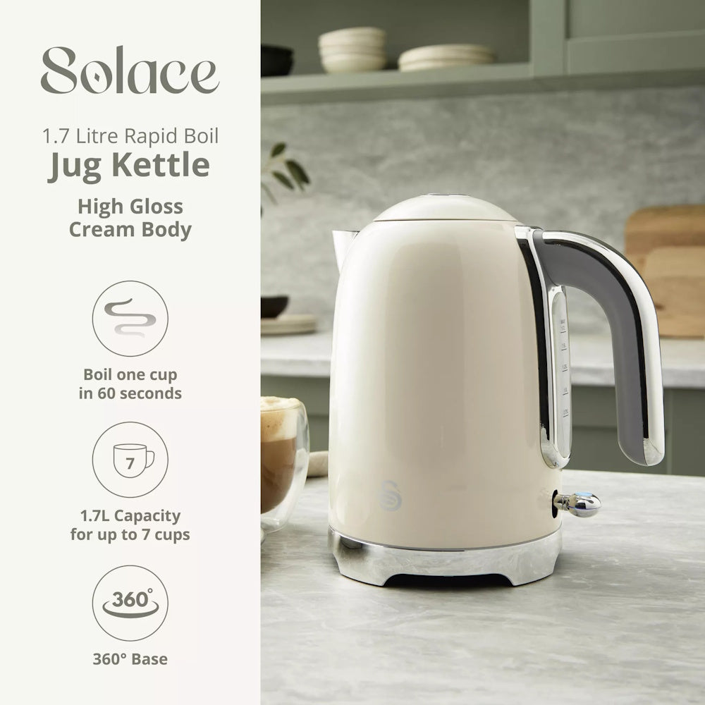 Swan Solace Jug Kettle 1.7L – Cream - SK19026CR Electric Kettles R K Wholesale Ltd (AIS) Brand_Swan CarlR Collections_Kettles Electric Kettles Kettle Kettles Kitchen Appliances Nov25 Product Type_Kettles Swan