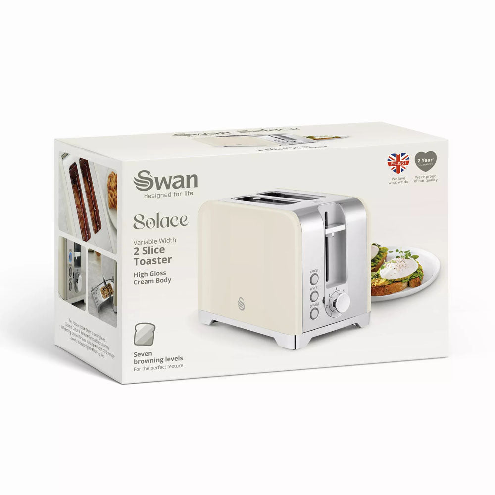 Swan Solace 2 Slice Toaster – Cream - ST19031CR Toasters R K Wholesale Ltd (AIS) Brand_Swan CarlR Collections_Toasters Kitchen Appliances Oct25 Product Type_2 Slice Toasters Swan Toaster Toasters
