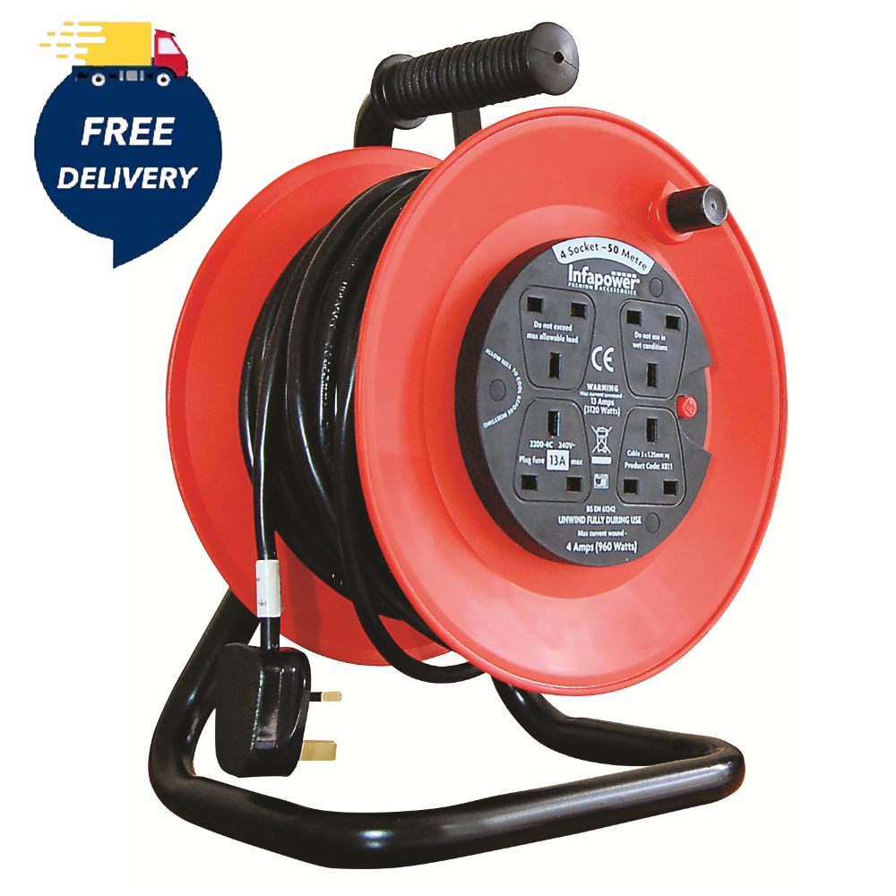 Infapower X815 Cable Reel 50mtr - Premium Extension Leads & Reels from INFAPOWER - Just $54.95! Shop now at W Hurst & Son (IW) Ltd