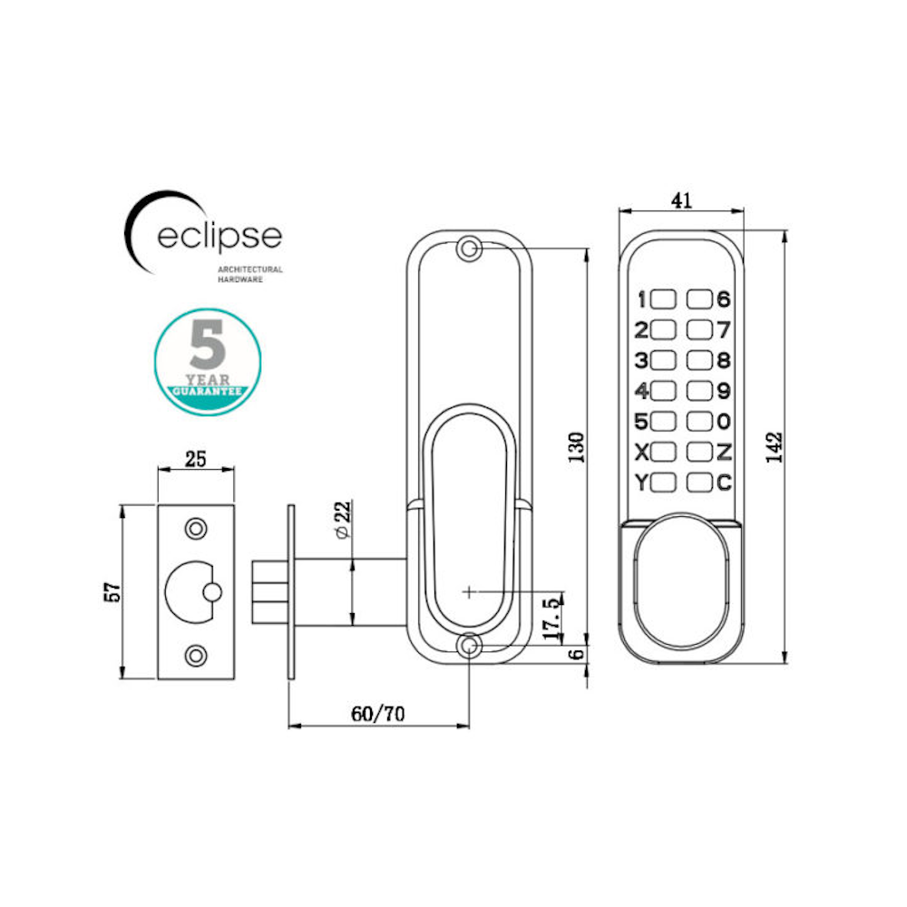 Eclipse 70249 ED15 Push Button Digital Door Lock Door Locks Eclipse Aluminium Brand_Eclipse Eclipse Fire Rated Google Product Ironmongery Lock Mar24 Non Handed Push Button Push ButtonDoor Lock RobC