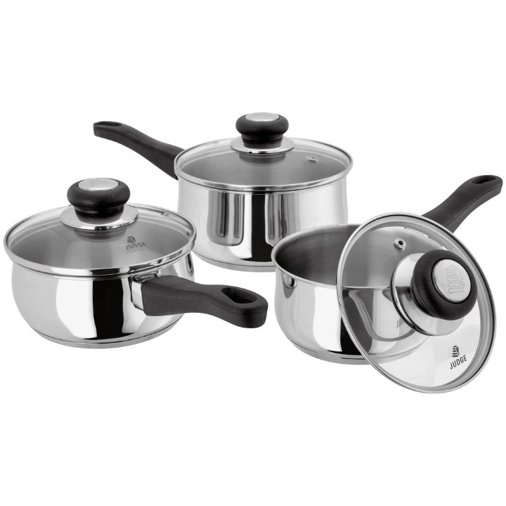 Judge JJA2A Vista 3 Piece Saucepan Set saucepan sets Horwood Brand_Horwood Brand_Judge free delivery Google Product horwood Horwoods Horwoods S/Steel Judge Vista Kitchen & Dining Product Type_Saucepan Sets Saucepans Saucepans & casseroles