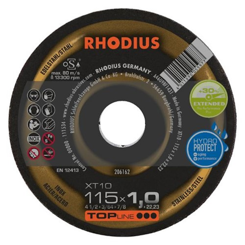 Rhodius XT10 Extra Thin Disc 115mm X 1 0mm X 22mm - Premium Angle Grinder Discs from Brian Hyde Ltd - Just $2.30! Shop now at W Hurst & Son (IW) Ltd