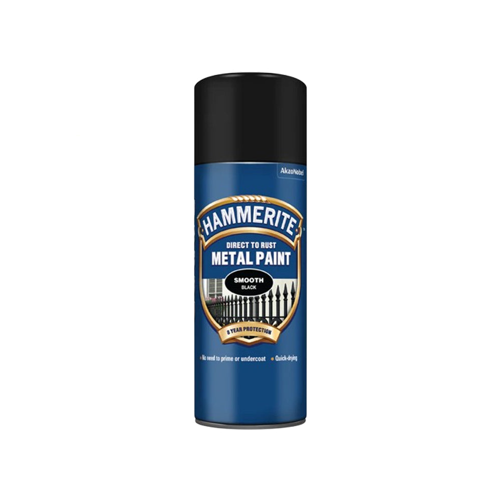 ** Hammerite Metal Paint Aerosol Smooth 400ML BLACK Smooth Finish W Hurst & Son (IW) Ltd Brand_Hammerite Hammerite Hammerite Products Home Improvement iowonly Metal Paints Not Google Product Type_Metal Aerosol Paints Product Type_Smooth Finish Restricted