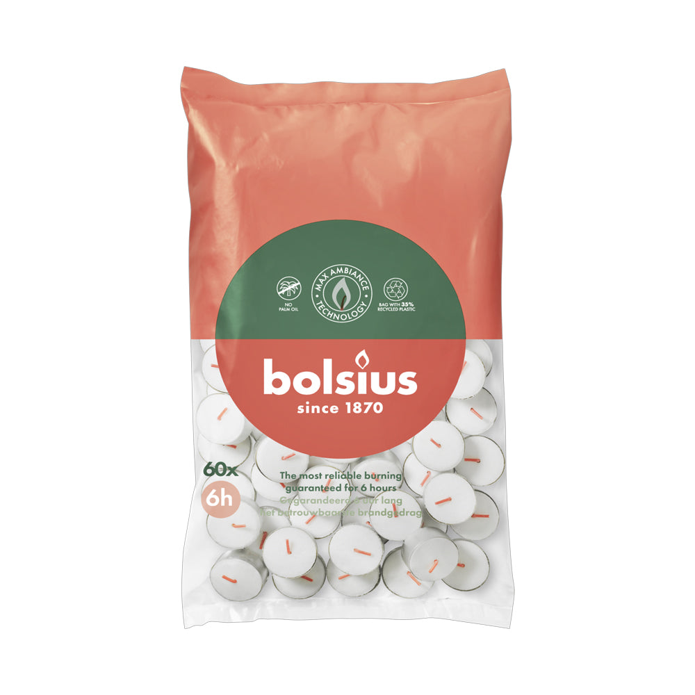 BOLSIUS 6 Hour Tea Lights – Pack of 60 – Clean Burn with MaxAmbiance Technology - CN6600 Candles APAC Group Ltd (Bolsius) aug25 Bolsius Brand_Bolsius candles CarlR Collections_Candles Product Type_Candles