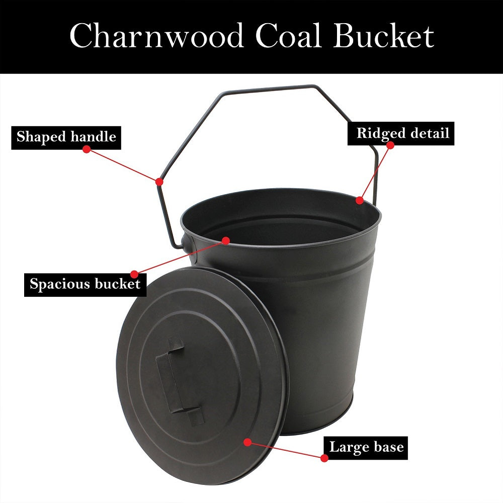 CHARWOOD Coal & Ash Bucket with Lid – Black - 11-317 Fire Baskets / Bowls JVL Products Ltd 12deals bucket Feb25 Fire Kindling Bucket Product Type_Coal Hods / Buckets Product Type_Fire Baskets / Bowls RobC