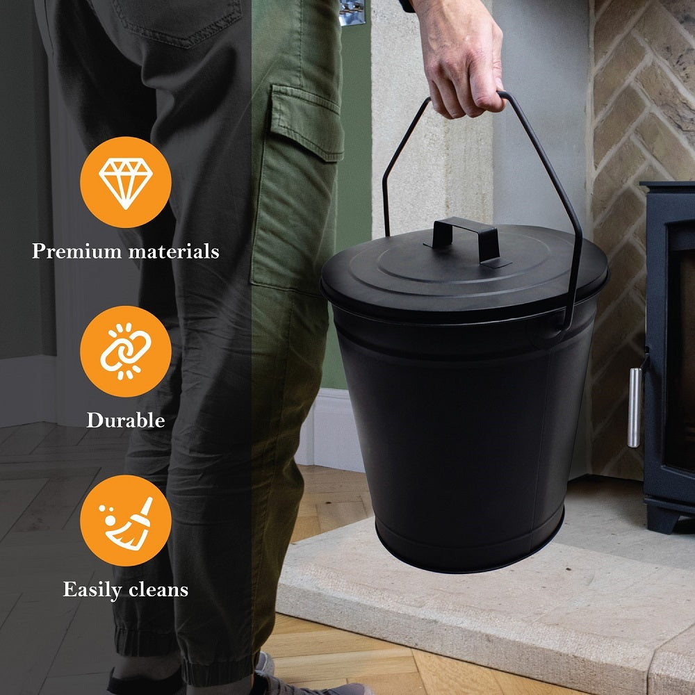 CHARWOOD Coal & Ash Bucket with Lid – Black - 11-317 Fire Baskets / Bowls JVL Products Ltd 12deals bucket Feb25 Fire Kindling Bucket Product Type_Coal Hods / Buckets Product Type_Fire Baskets / Bowls RobC