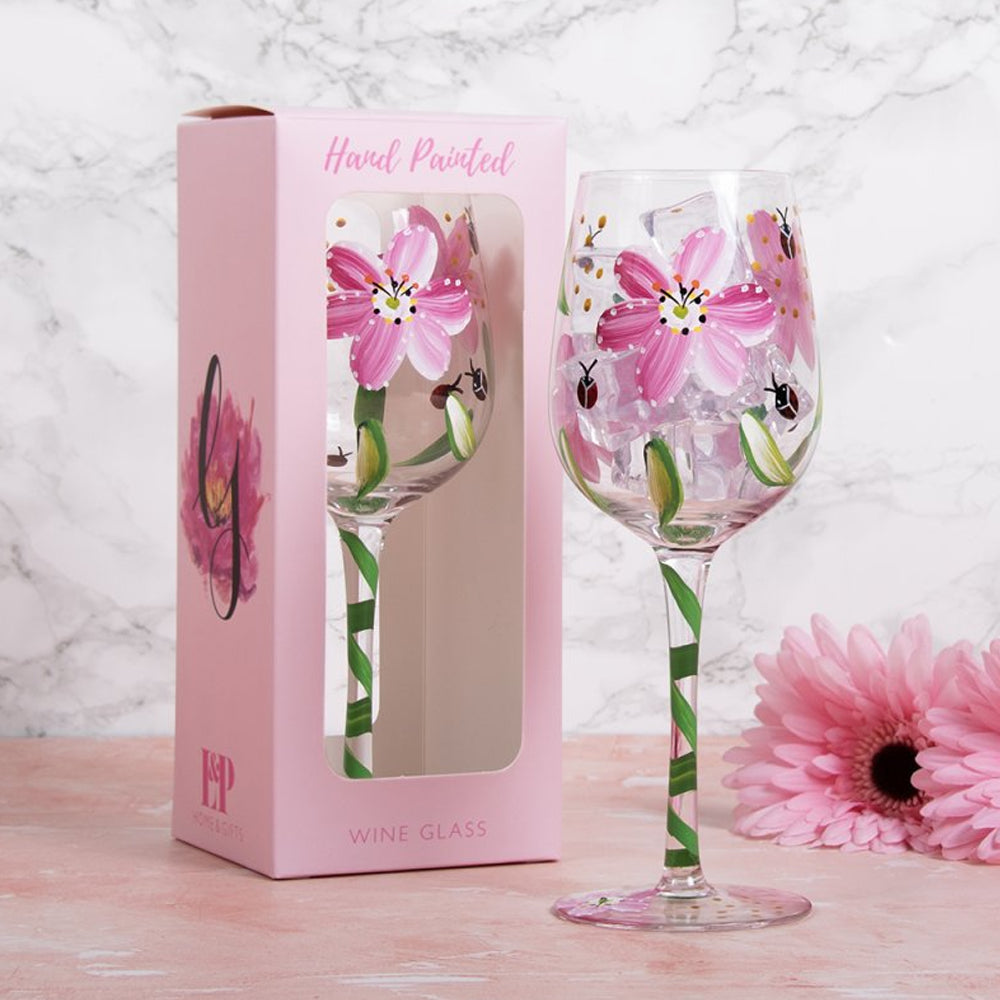 Hand Painted Gin Glass - Ladybirds & Poppies - LP74530 Drinking Glasses Lesser & Pavey Ltd aug25 Brand_Lesser and Pavey CarlR Dining & Tableware Drinking Glasses Glasses Kitchen & Dining Lesser & Pavey Product Type_Drinking Glasses