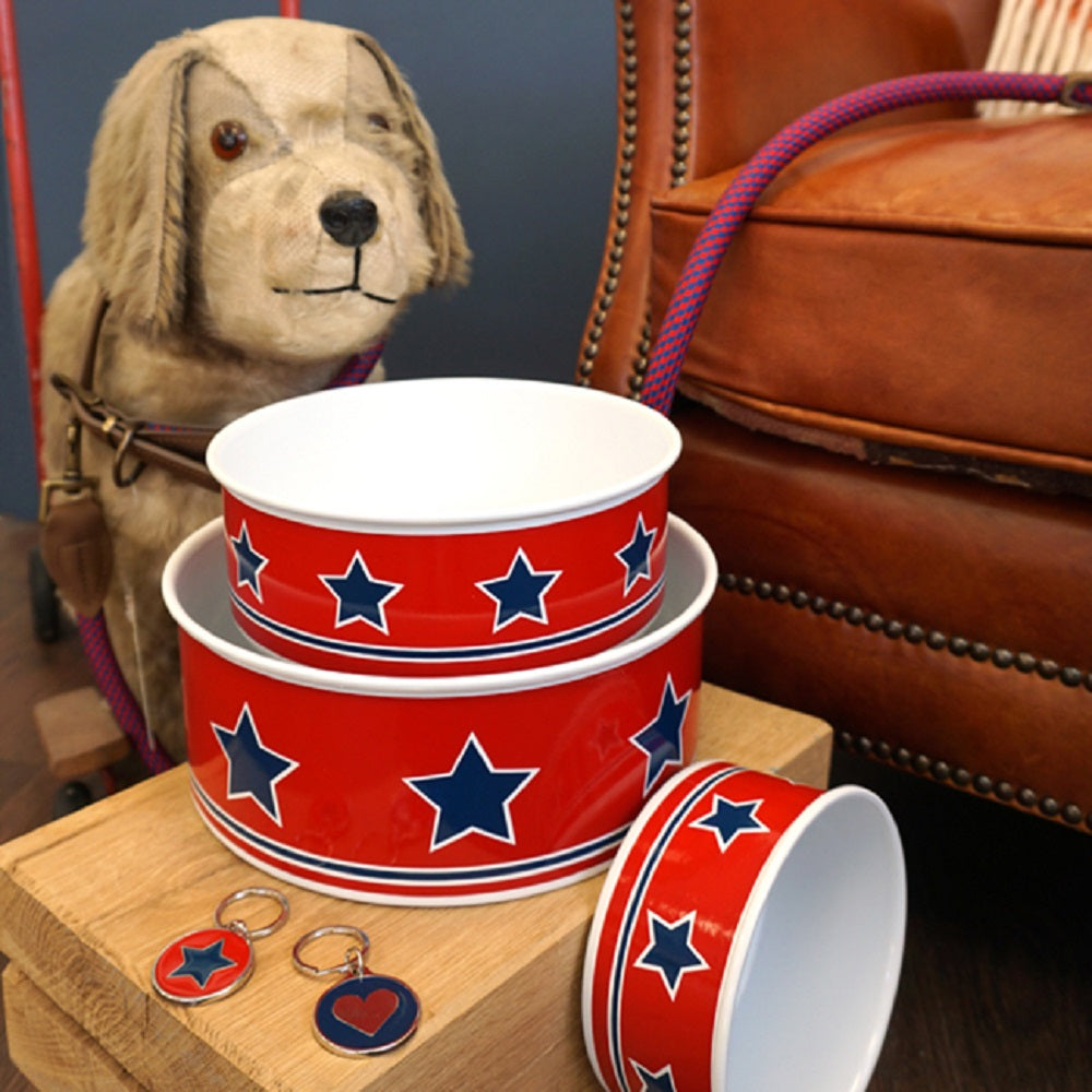 Little Dog BWL13 Red Star Dog Bowl - Small Cat / Dog The Little Dog Laughed Ltd Feb25 Product Type_Cat / Dog RobC