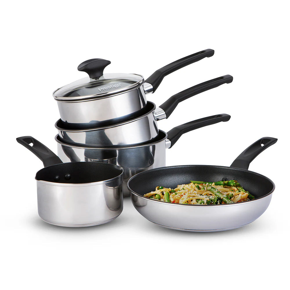 Prestige 76328 9X Tougher S/Steel Saucepan Set 4PCE + Free Milkpan