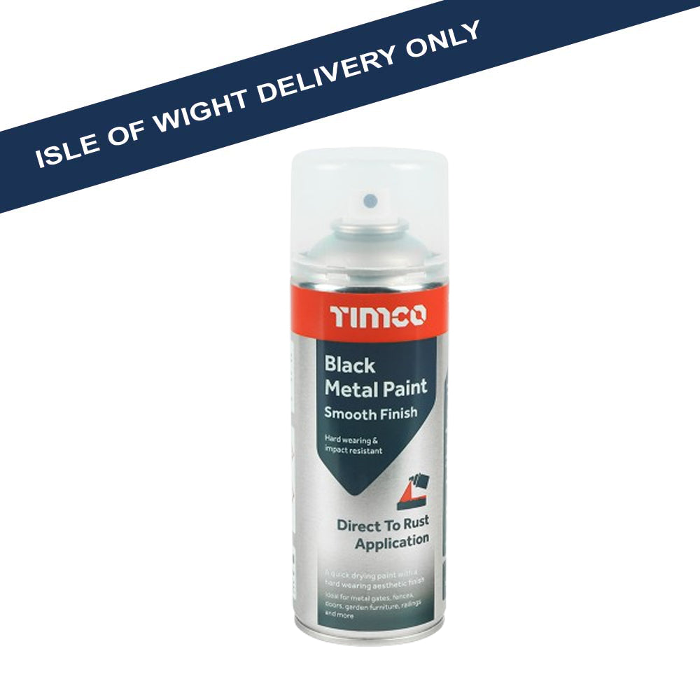 ** TIMCO Smooth Metal Paint Black 380ml Aerosol - 237006 Decorating T I Midwood & Co Ltd (NMBS) CarlR Collections_Exterior Paints Collections_Specialist Paints Exterior Paints iowonly Jun25 Metal Paints Product Type_Metal Aerosol Paints Specialist Paints Timco