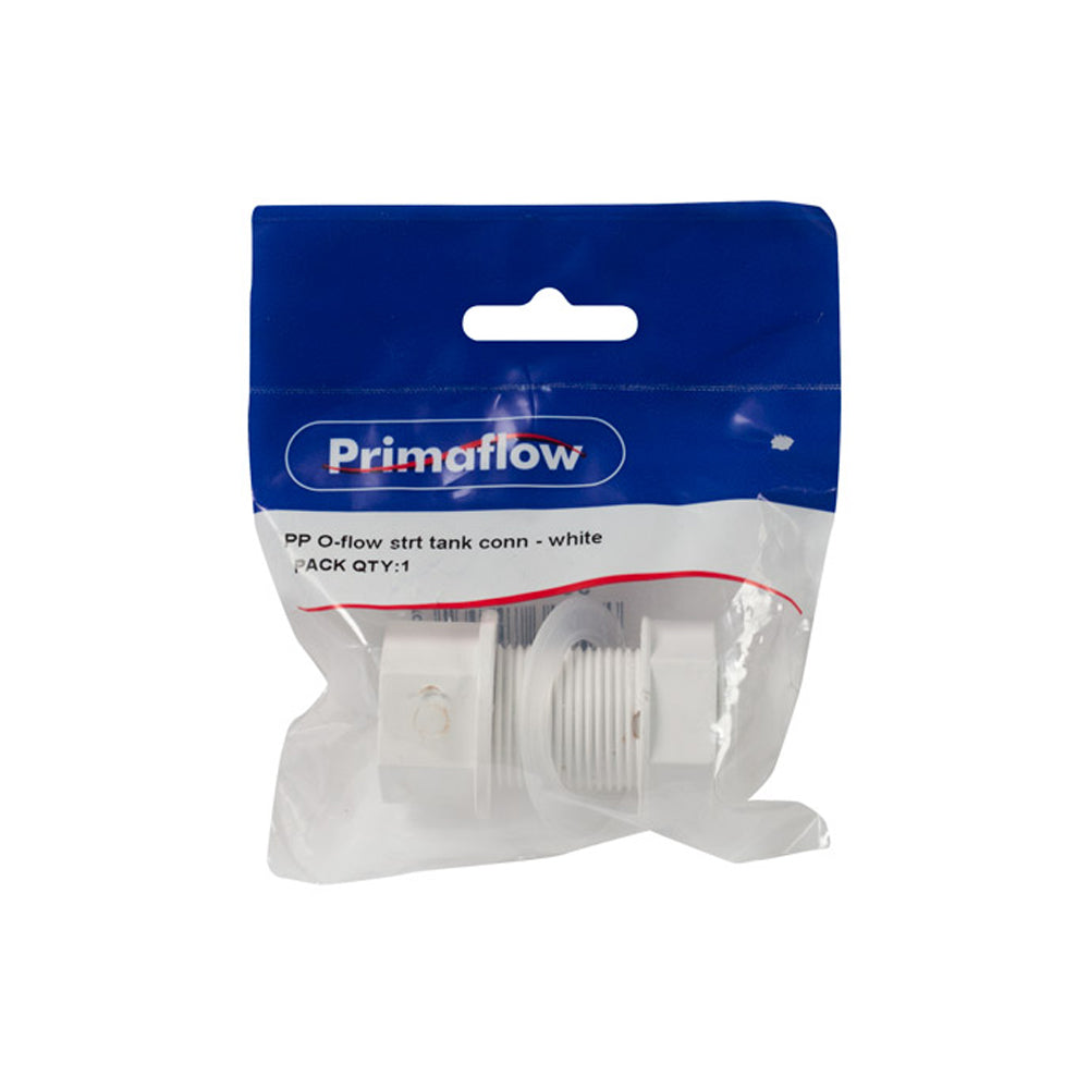 PS PP Overflow Straight Tank Connector – White - 90015017 pipe Primaflow Ltd (NMBS) aug25 CarlR Collections_Pipe / Drain Tools Collections_Plumbing Fittings Pipe & Drain Tools Pipe Fitting Plumbing Plumbing Fittings Primaflow