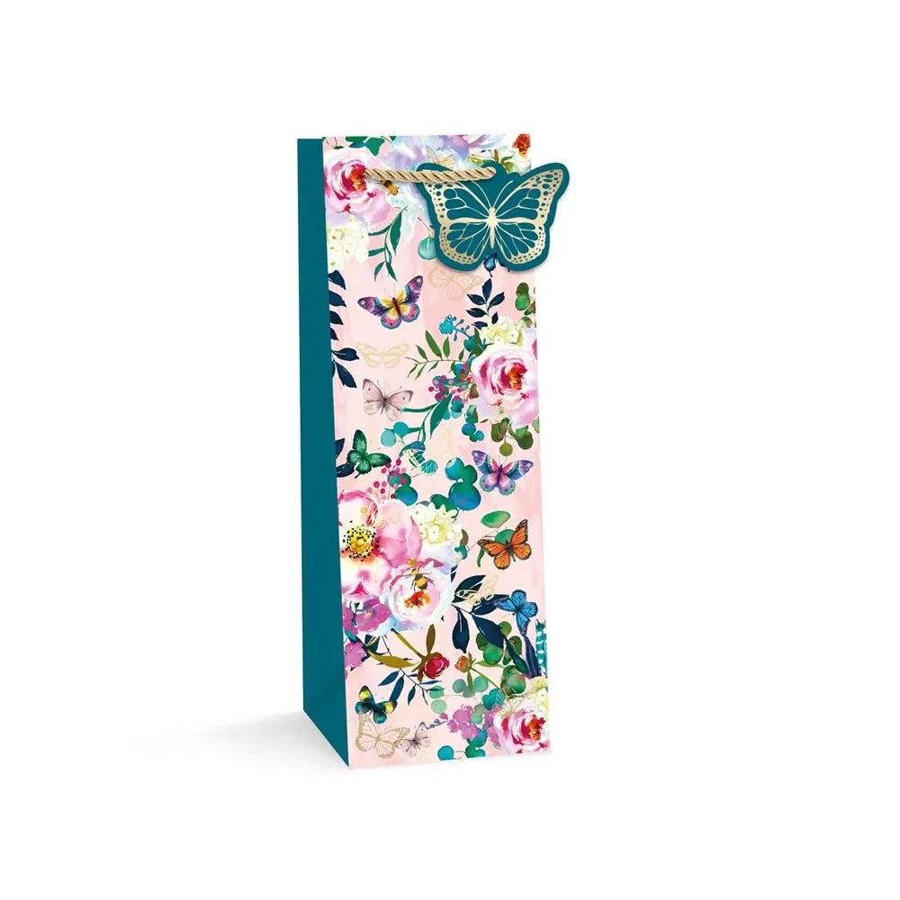 Butterfly Floral Bottle Bag - 6M588 Giftware W J Nigh & Sons Ltd aug25 Brand_W J Nigh CarlR Collections_Giftware Giftware Product Type_Giftware Product Type_Giftwrap/Tags Etc. W J Nighs