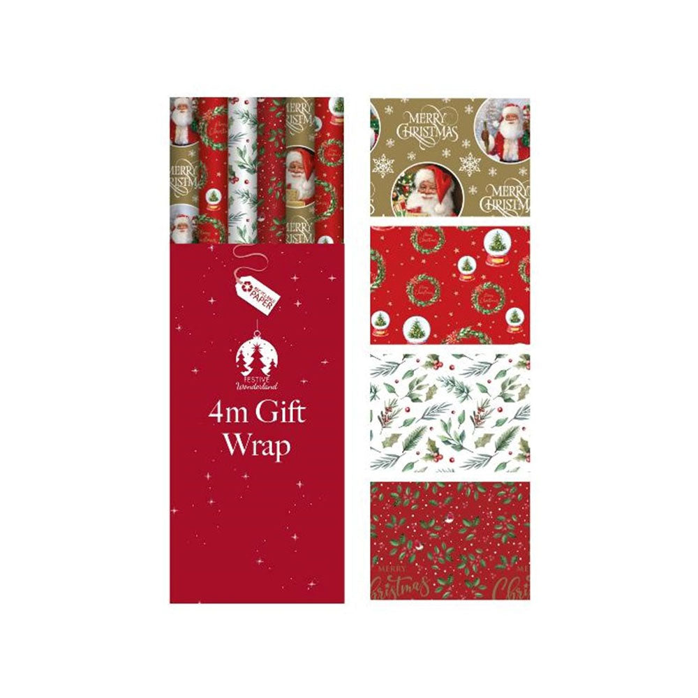 Xmas Gift Wrap 4m – Traditional - 9DH300 Christmas Giftwrap W J Nigh & Sons Ltd All Things Christmas Brand_W J Nigh CarlR Christmas Christmas Essentials Christmas Gift Wrap / Accs Christmas Gifts Christmas Products Collections_All Things Christmas Kids Christmas Product Type_Christmas Giftwrap Product Type_Giftwrap/Tags Etc. sep25 W J Nighs