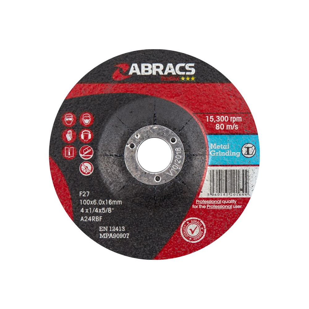 Abracs ABPF10060DM Metal Grinding Disc 100 x 6 x 16mm - Premium Angle Grinder Discs from Owlett Jaton - Just $1.40! Shop now at W Hurst & Son (IW) Ltd