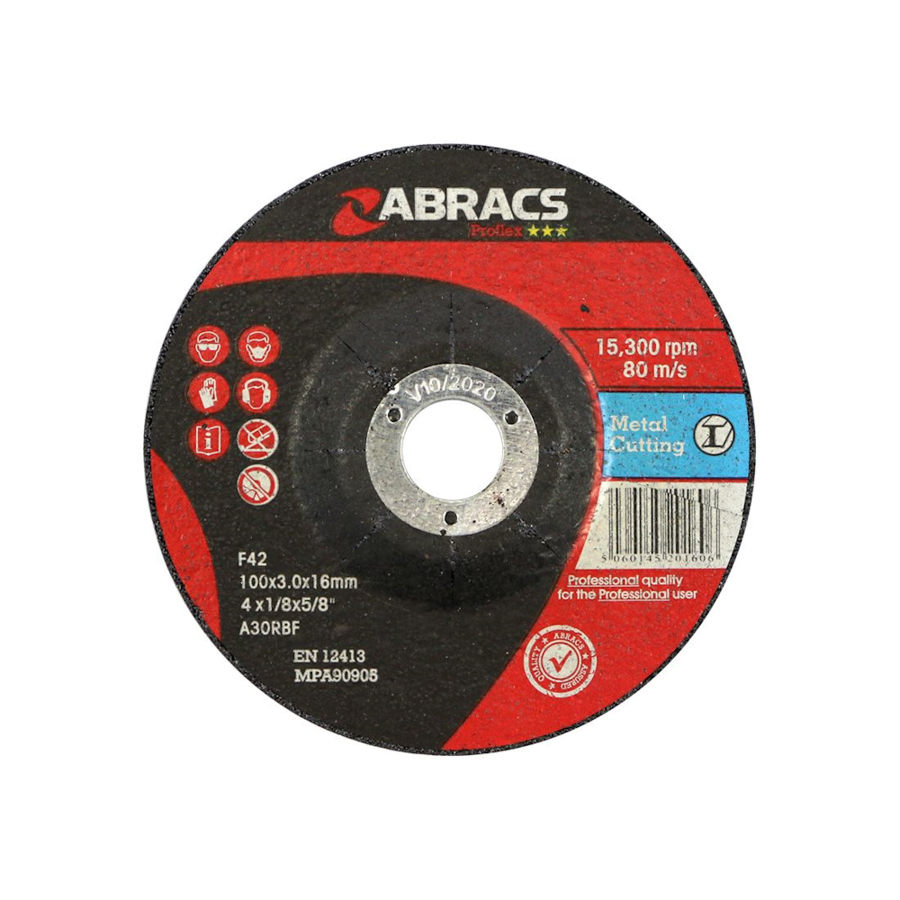 Abracs ABPF10030DM Dep Cnt Cut Disc 100 x 3 x 16 Metal - Premium Angle Grinder Discs from Owlett Jaton - Just $1.10! Shop now at W Hurst & Son (IW) Ltd