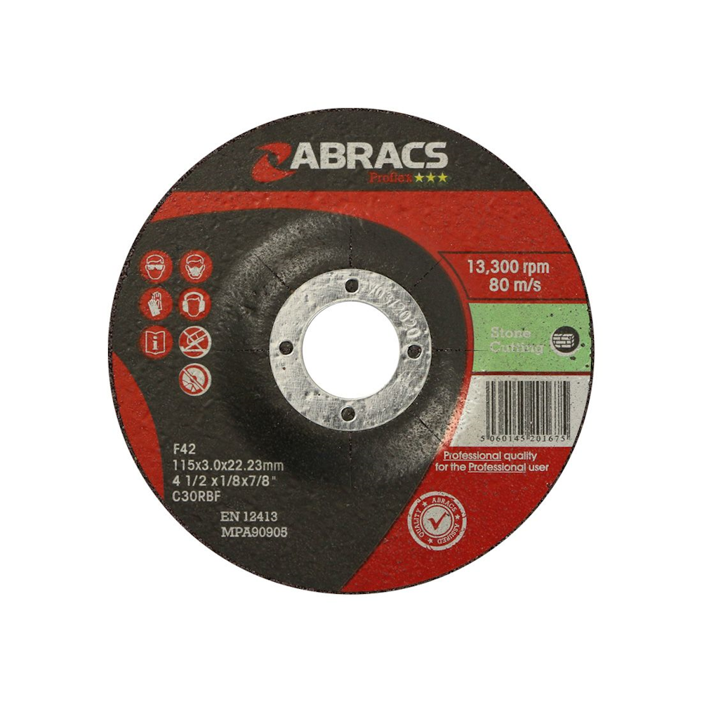 Abracs PF11530DS Stone Dep Cnt Cut Disc 115 x 3 x 22mm - Premium Angle Grinder Discs from Owlett Jaton - Just $1.50! Shop now at W Hurst & Son (IW) Ltd