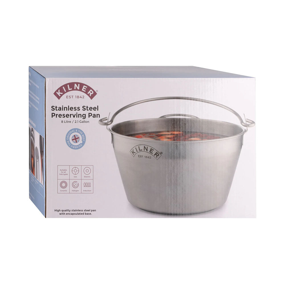 Kilner Stainless Steel Preserving Pan 8L - 0025.413 Pie Dishes & Pans Rayware Ltd Baking CarlR Collections_Baking cooking & baking Home Baking Kilner Oct25 Product Type_Jam Making Product Type_Pie Dishes & Pans Rayware Stainless Steel