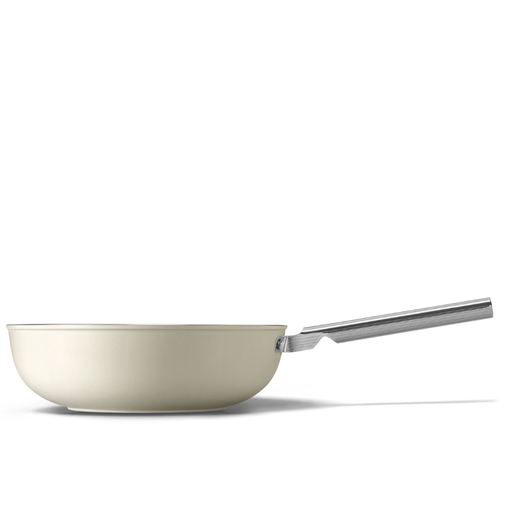 Smeg CKFW3001CRM Non Stick Wok 30cm Cream Woks Smeg Brand_Smeg CarlR Collections_Frypans Grills and Woks Cookware free delivery Frypans Grillpans & Woks Google Product Grillpans & Woks Oct24 Product Type_Woks Smeg