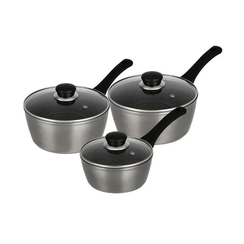 Metallic Grey 3 Piece Pan Set - AIS10017 saucepan sets R K Wholesale Ltd (AIS) CarlR Collections_Saucepans / Casseroles Collections_Saucepans and Caseroles Dec24 free delivery Product Type_Saucepan Sets Product Type_Saucepans Saucepan Saucepans Saucepans & casseroles