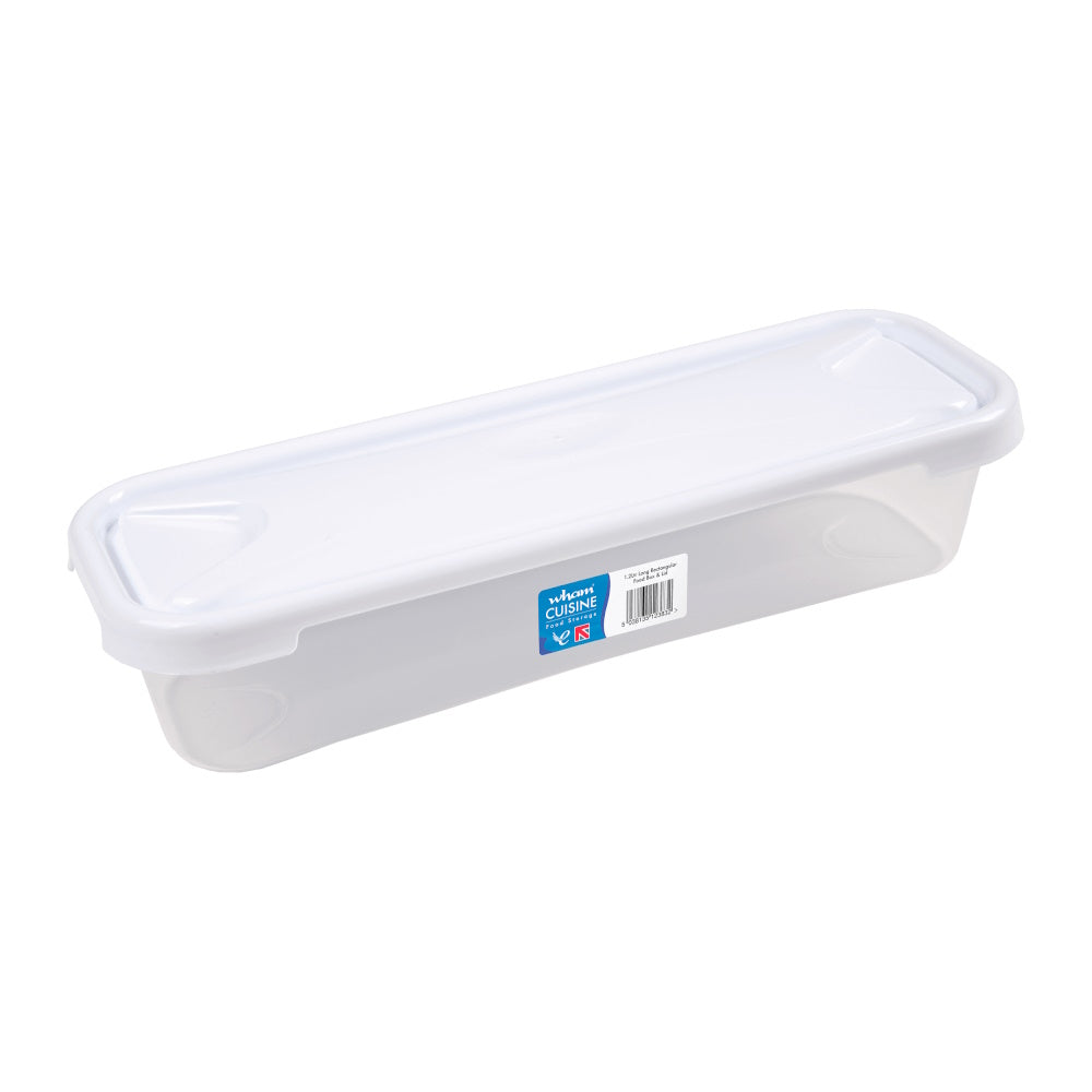 Wham Cuisine 12383 Long Rectangular Food Box & Lid 1.2Ltr - Ice White / Clear