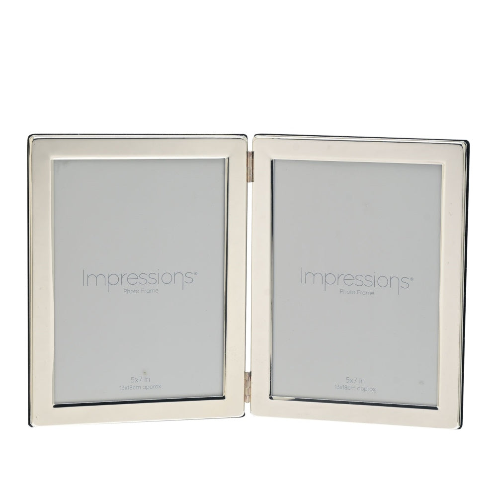 Impressions 3498 Silver Plated Double Frame 5x7in Picture Frames Widdop Brand_Widdop Collections_More Housewares Collections_Picture Frames Google Product Home Housewares MAR25 Mark.Williams More Housewares Picture Frames Product Type_Picture Frames Widdop