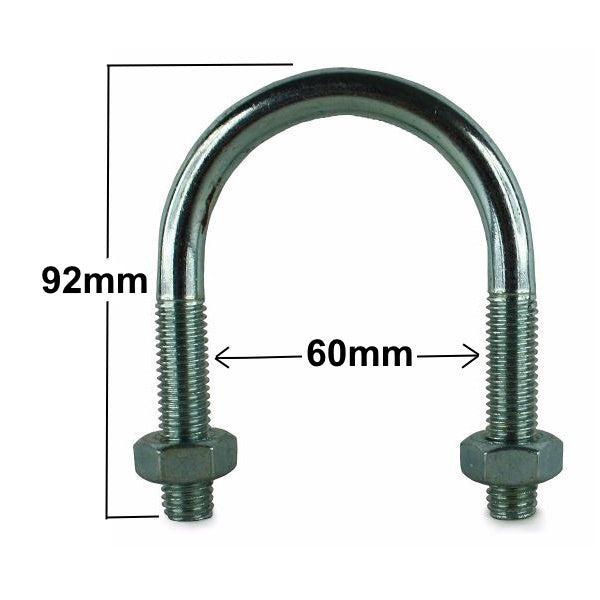 U-BOLT with Nuts - Various Sizes 60mm x 92mm 2619-159 bolt Zinco (Midlands) Ltd Bolt Collections_Fixings / Fasteners Collections_More Fixings / Fasteners Collections_Other Bolts Fixings & Fasteners Ironmongery Mark.Williams More Fixings & Fasteners Nov24 Other Bolts Product Type_Sundry Ironmongery Sundry Ironmongery Tools