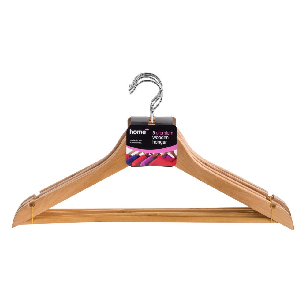 Home+ 5 Premium Wooden Hangers Clothes Hangers Zoom Imports & Distribution Ltd Clothing Collections_Clothing Home Home Plus Housewares Mark.Williams Nov24 Product Type_Clothes Hangers Zoom Imports