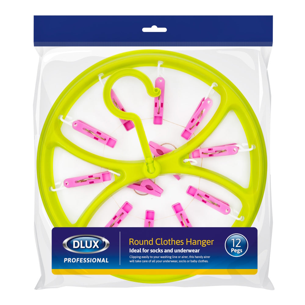 Dlux Round Clothes Hanger 12 Pegs - Asstd Colours