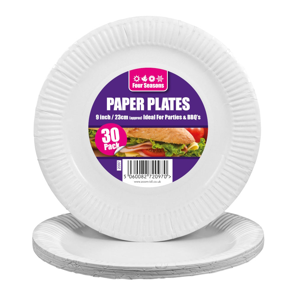 All Seasons 2097 Paper Plates 9" Pkt30 Picnic Dining Zoom Imports & Distribution Ltd All Seasons Brand_Four Seasons Collections_Outdoor and Leisure Feb25 Four Seasons Garden Mark.Williams Outdoor & Leisure Outdoors & Leisure Product Type_Picnic Dining Zoom Imports