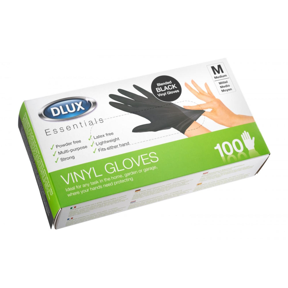 Dlux 2986 Vinyl Black Gloves Powder Free 100PK - Medium