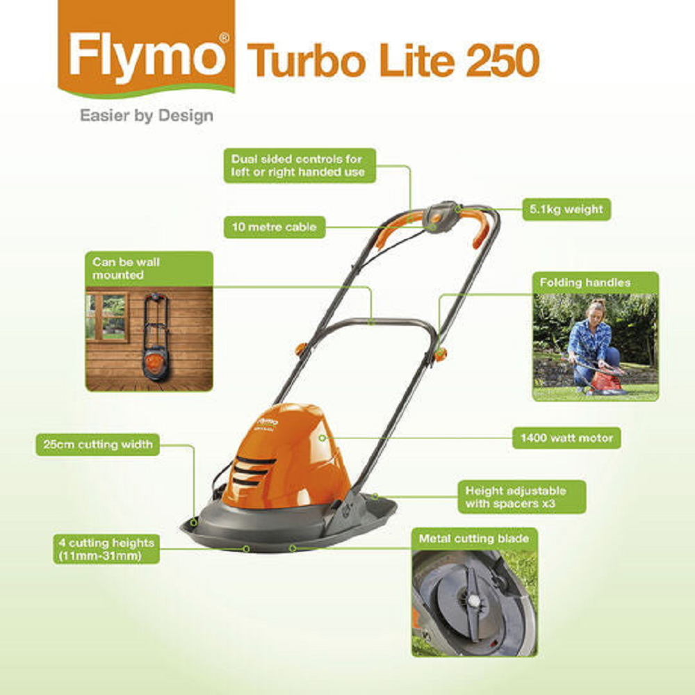 Flymo 9679094-01 Turbo Lite 250 Hover Lawnmower 25cm - Premium Lawn Mowers from Flymo - Just $89.99! Shop now at W Hurst & Son (IW) Ltd