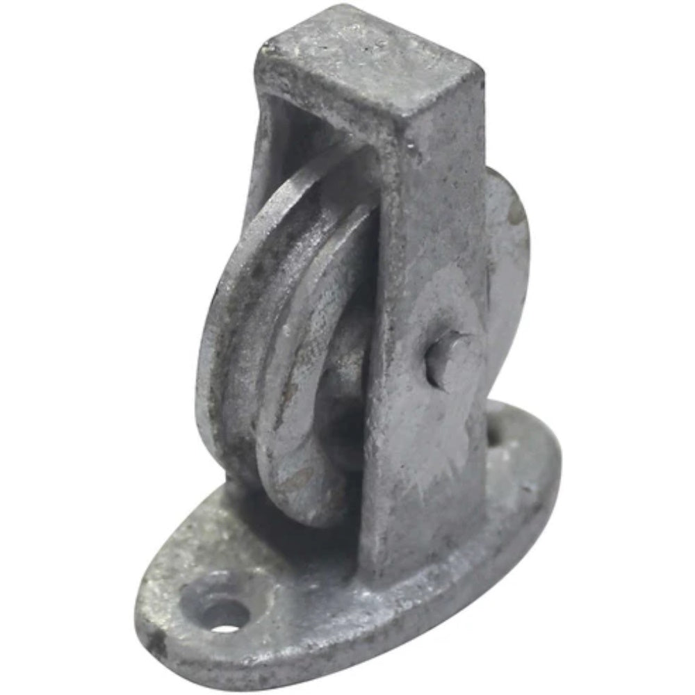 Perry 268C0000GV Upright Galv Cast Pulley 38mm Wheel - Along Plate Pulley A Perry & Co (Hinges) Ltd (NMBS) A PERRY & CO (HINGES) LTD Brand_A Perry Collections_More General Ironmongery Ironmongery Jul25 Mark.Williams More General Ironmongery Product Type_Sundry Ironmongery single pulley Tools