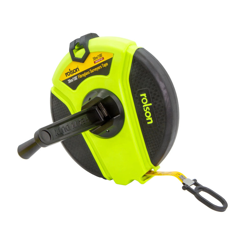 30m/100ft Fibreglass Surveyors Tape - 50740 Tape Measures Rolson Tools Ltd Brand_Rolson CarlR Collections_Measures Rules and Levels DIY Expert DIY Measures & Rules Measures Rules & Levels Oct25 Product Type_Tape Measures Rolson