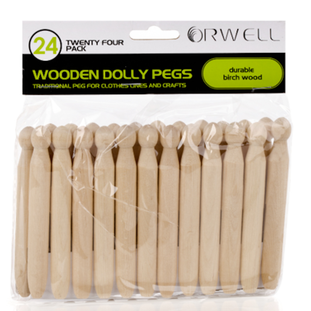 Orwell 6312 Wooden Dolly Pegs PKT24 Dolly Pegs Wilsons Aug24 Dolly Dolly Pegs Packet of 24 PKT24 Product Type_Pegs RobC Wilsons Wooden Dolly Pegs