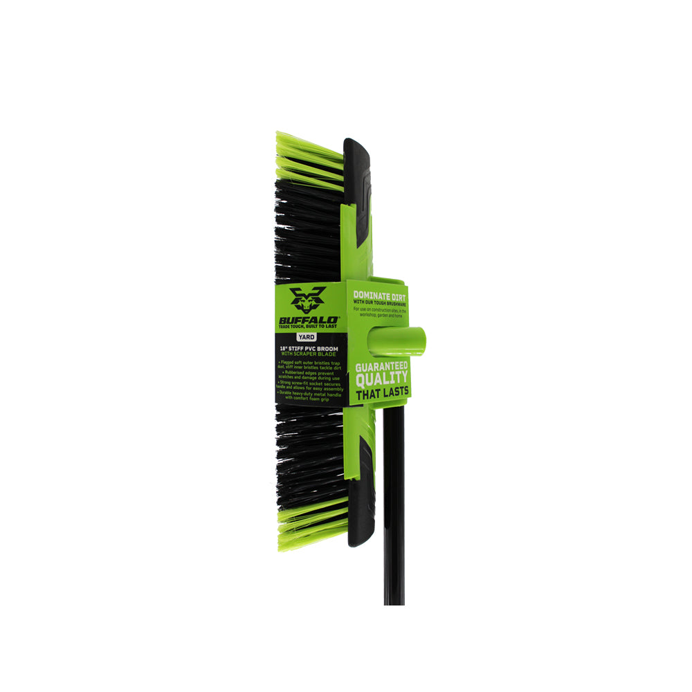 Buffalo Stiff PVC Yard Broom with Scraper 18" - 2387 Brushes / Brooms t/a Wilsons Autumn Garden Brand_Buffalo Broom Buffalo buffalo collection CarlR Cleaning Garden Garden Tidying Home & Garden Jun25 Product Type_Brushes / Brooms