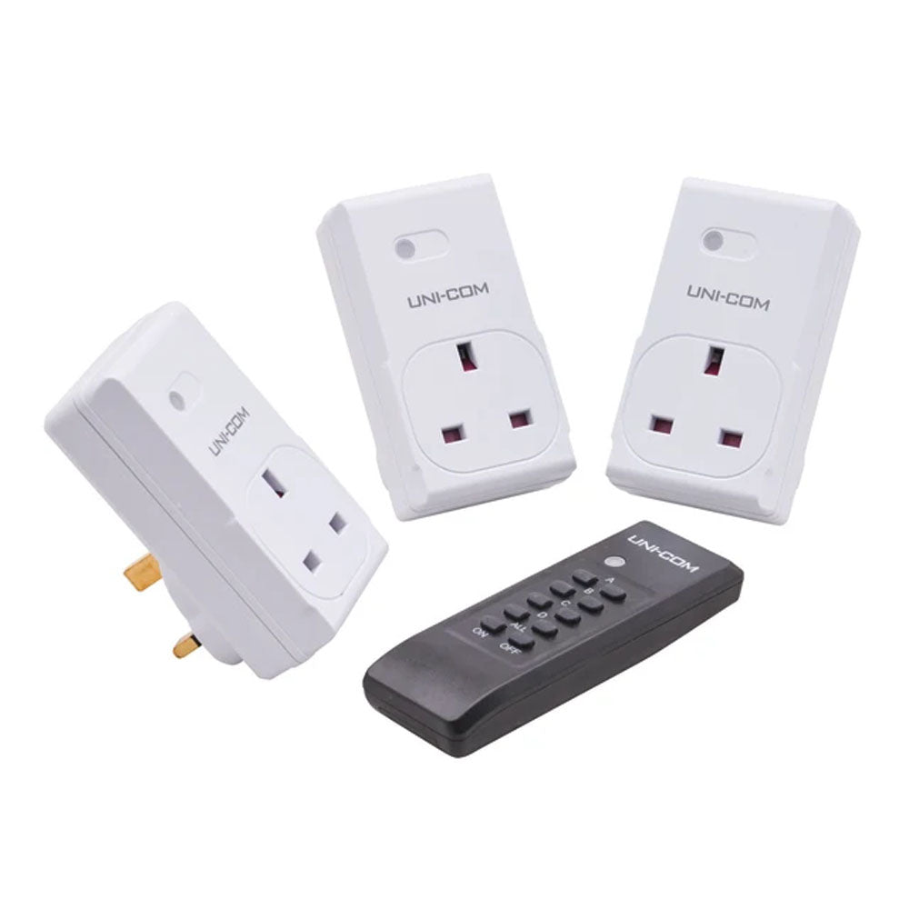 Uni-Com Remote Control Sockets Pack of 3 - XMS25SOCKETS Plug Adaptors Etc. Uni-Com Brand_Uni-com CarlR Collections_Plug Adaptors Etc. Electrical Accessories Energy Energy Save Google Product Moneysaving More Energy Saving Products Nov25 Plug Adaptors Etc. Product Type_Plug Adaptors Etc. Save me money Uni-com XMS25